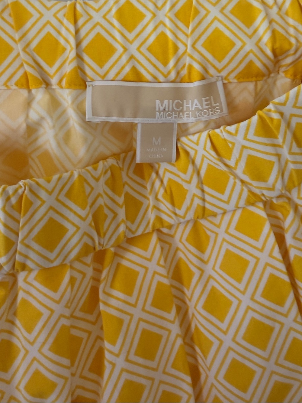 NWT Michael Michael Kors Yellow Geo Diamond Print Pleated Midi Skirt Cotton Med - Picture 7 of 8